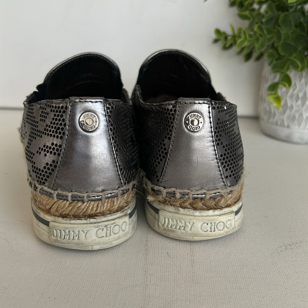 JIMMY CHOO DAWN STEEL SLIP ON LOGO ESPADRILLES SNEAKERS - Picture 6 of 17